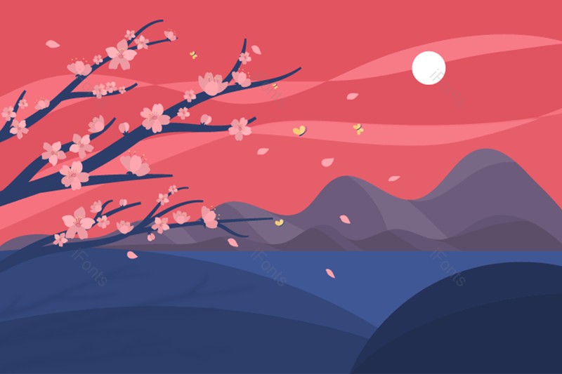 插画图片,日本樱花元素,树枝PNG,樱花免抠素材